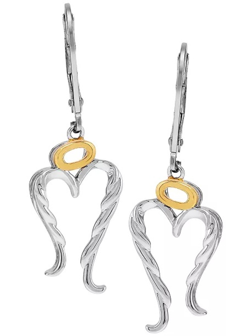 NWOT Angel Wing & Halo Leverback Drop Earrings in Sterling Silver & 14k